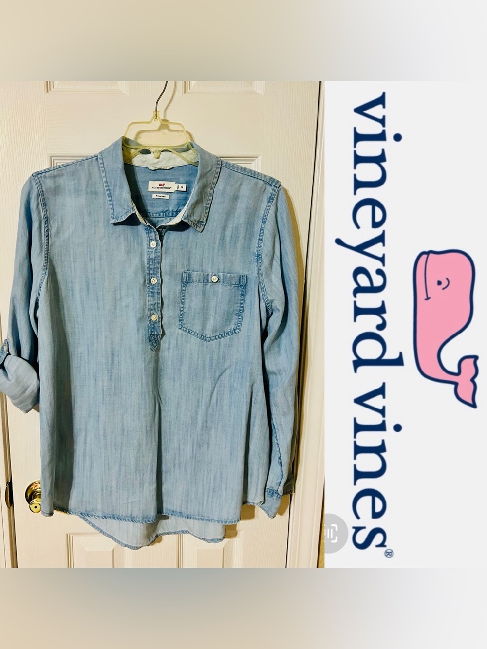Vineyard Vines Relaxed Fit Chambray Tunic-Sz 14
